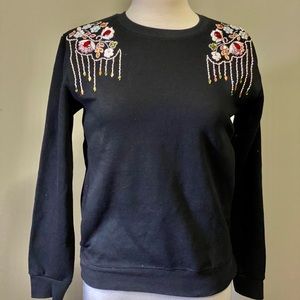 Women Embellished Black Sweatshirt